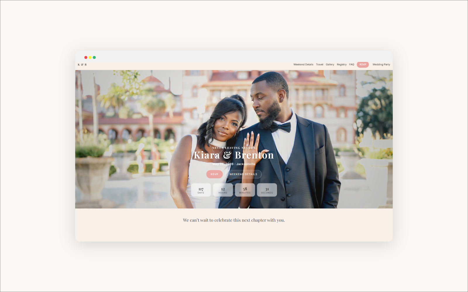 Kiara and Brenton wedding website mockup